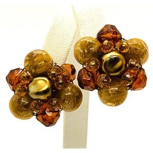 WEST GERMANY Earrings Clip On Beaded Vintage Signed